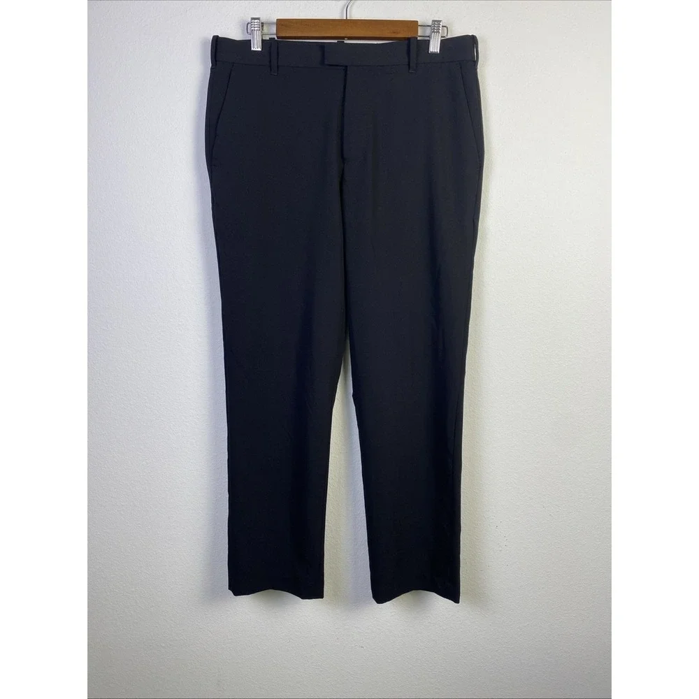 Van Heusen Flex Pants Men Black 32x30 Poly Blend  Straight Comfort Chino Slacks